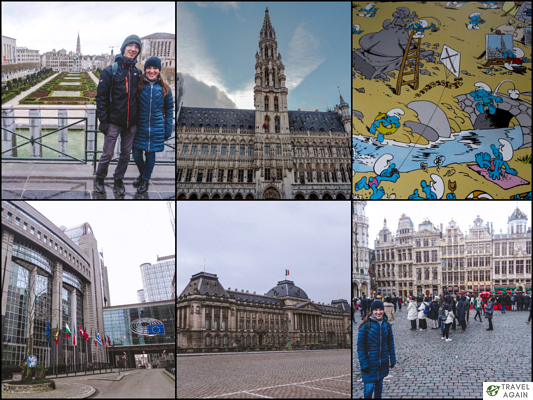 Bruksela - miasto Unii Europejskiej, rynku z pięknym ratuszem i komiksowych murali