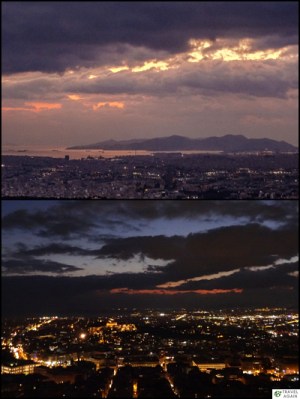 Wieczorne widoki ze wzgórza Likavitos w Atenach